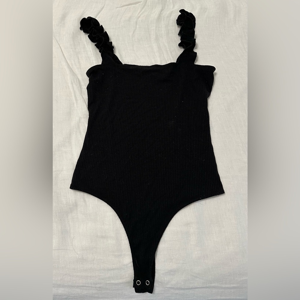 Women’s Black Ruffled straps bodysuit size S